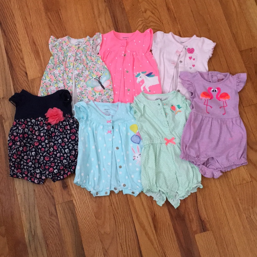 Set of 7 newborn girl rompers